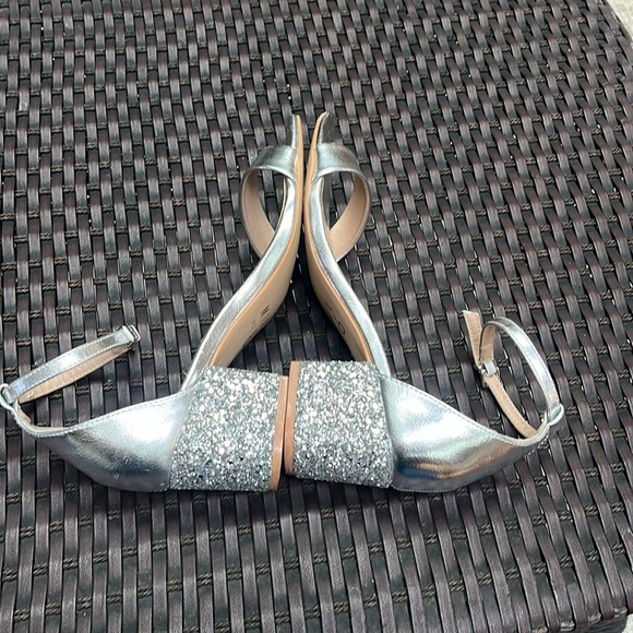 Mix No. 6 CYM Silver Metallic Faux Leather Sandals Block glitter Heels Women 7.5 - Picture 8 of 13